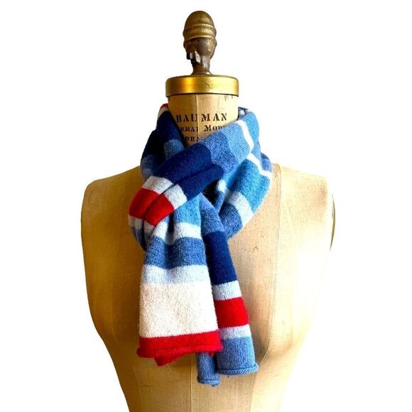 Just Jeans Lambswool Blue Red and White striped Neck scarf - Picture 1 of 6